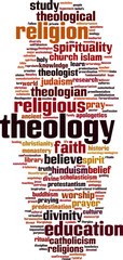 Theology word cloud concept. Vector illustration - obrazy, fototapety, plakaty