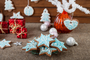 Christmas colorful gingerbread and Christmas decoration