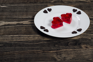 Heart of jelly and chocolate hearts