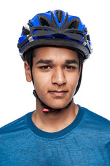 Boy in Blue Bike Helmet.