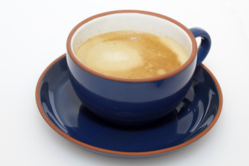 coffee with milk in blue cup
