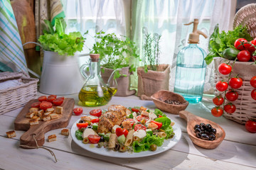 Ingredients for homemade Caesar salad