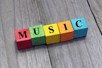 concept of music word on wooden cubes
