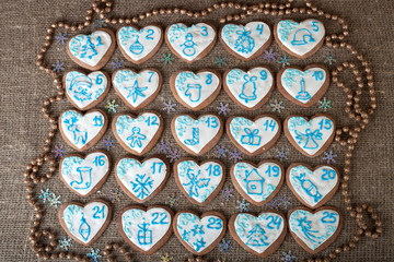 advent calendar, Christmas handmade gingerbread painted icing