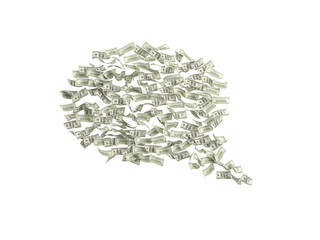 dollar bills in form think box