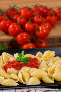 italian pasta with fresh tomato sauce and parsley