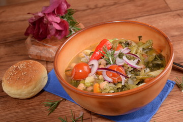 POTTERY BOWL WITH SOUP
