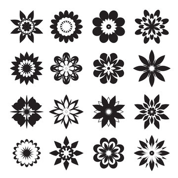 Set of black geometric flowers