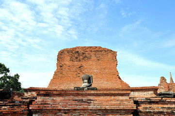 Buddha and bricks wall