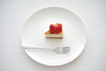 Small slice of cheesecake on a big plate
