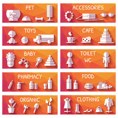 Vector set of market signages in flat style