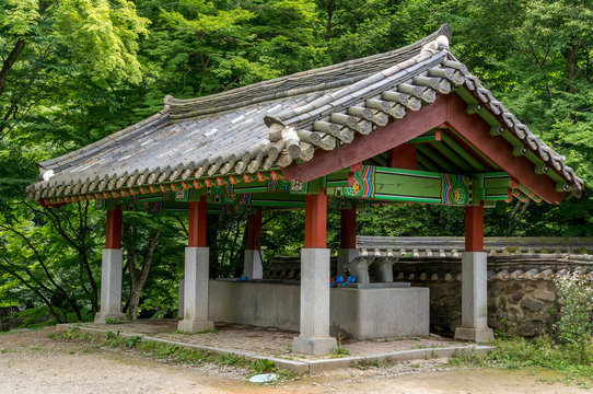 Korean buddhist temple water fountain.