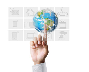 Fototapeta premium Hand pressing modern social buttons