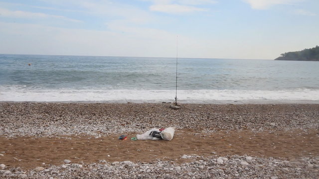 beach fishing on Mediterranean Sea