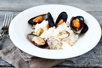 Seafood fresh mussels with rice