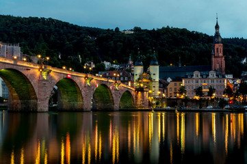 Heidelberg city night view with reflections