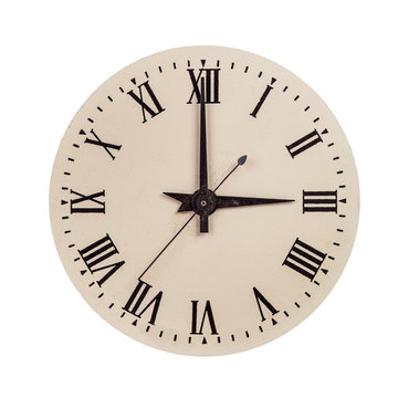 Vintage clock face showing three o'clock