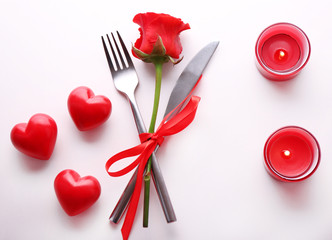 Fototapeta na wymiar Festive table set for Valentines Day