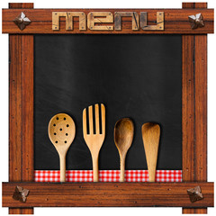 Empty Blackboard with Kitchen Utensils