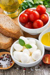 delicious mozzarella and ingredients for a salad