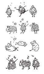 set of  happy sheeps