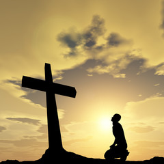 Conceptual religion cross with a man