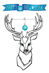 Fototapeta na wymiar Reindeer with boll,stroll banner.New year card