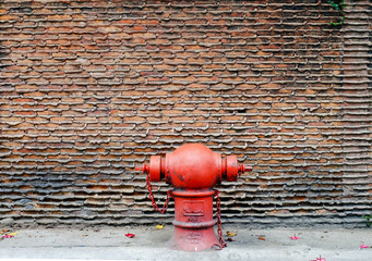 wall with red hydrant
