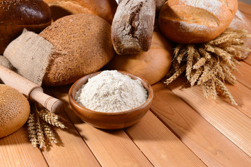 Fresh bread on table close-up