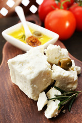 Feta cheese on table close-up