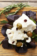Feta cheese on table