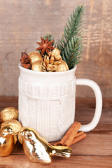 Beautiful Christmas composition with golden walnuts,