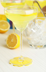 Glasses of fruit cocktails in party close-up