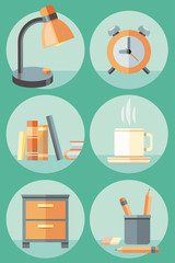 Office objects and elements of workplace icon set