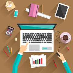 Top view of businessman on his workplace