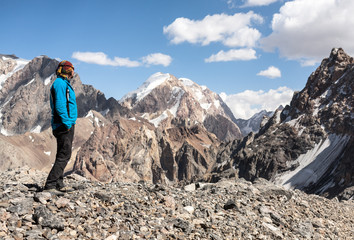 Hiker in high mountains.