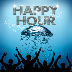Happy Hour poster underwater diving bubbles