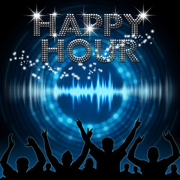 Happy Hour poster blue graphic digital sound