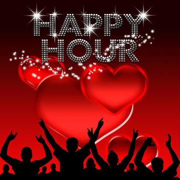 Happy Hour poster valentine's day glass hearts