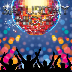 Saturday Night poster disco ball - obrazy, fototapety, plakaty