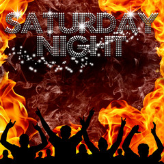Saturday Night poster hot devilish flames - obrazy, fototapety, plakaty