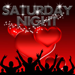 Saturday Night poster valentine's day glass hearts
