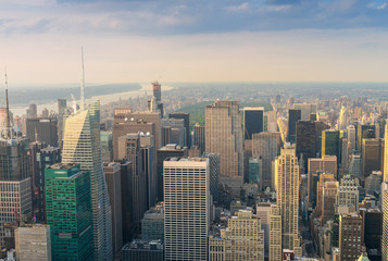 Obraz premium Spectacular aerial view of Manhattan. Skyscrapers at dusk