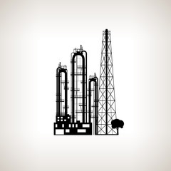 Silhouette of a chemical plant or refinery processing , vector