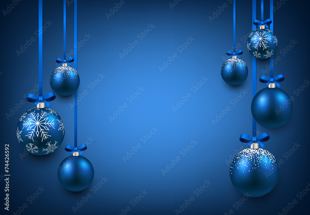 Wall mural Background with blue christmas balls.