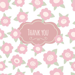 Thank you card. floral with text and flowers. Pink pastel hand