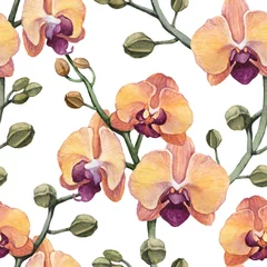 Photo sur Plexiglas Orchidee Modèle sans couture vintage avec des fleurs d& 39 orchidées aquarelles
