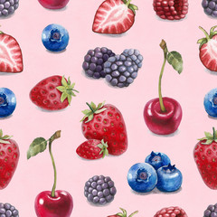 Watercolor illustration of berries. Seamless pattern