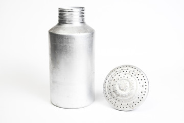 Aluminum saltshaker with the top off