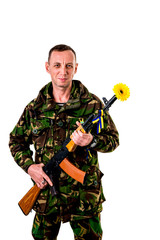 Fototapeta premium A man in military uniform on a white background.